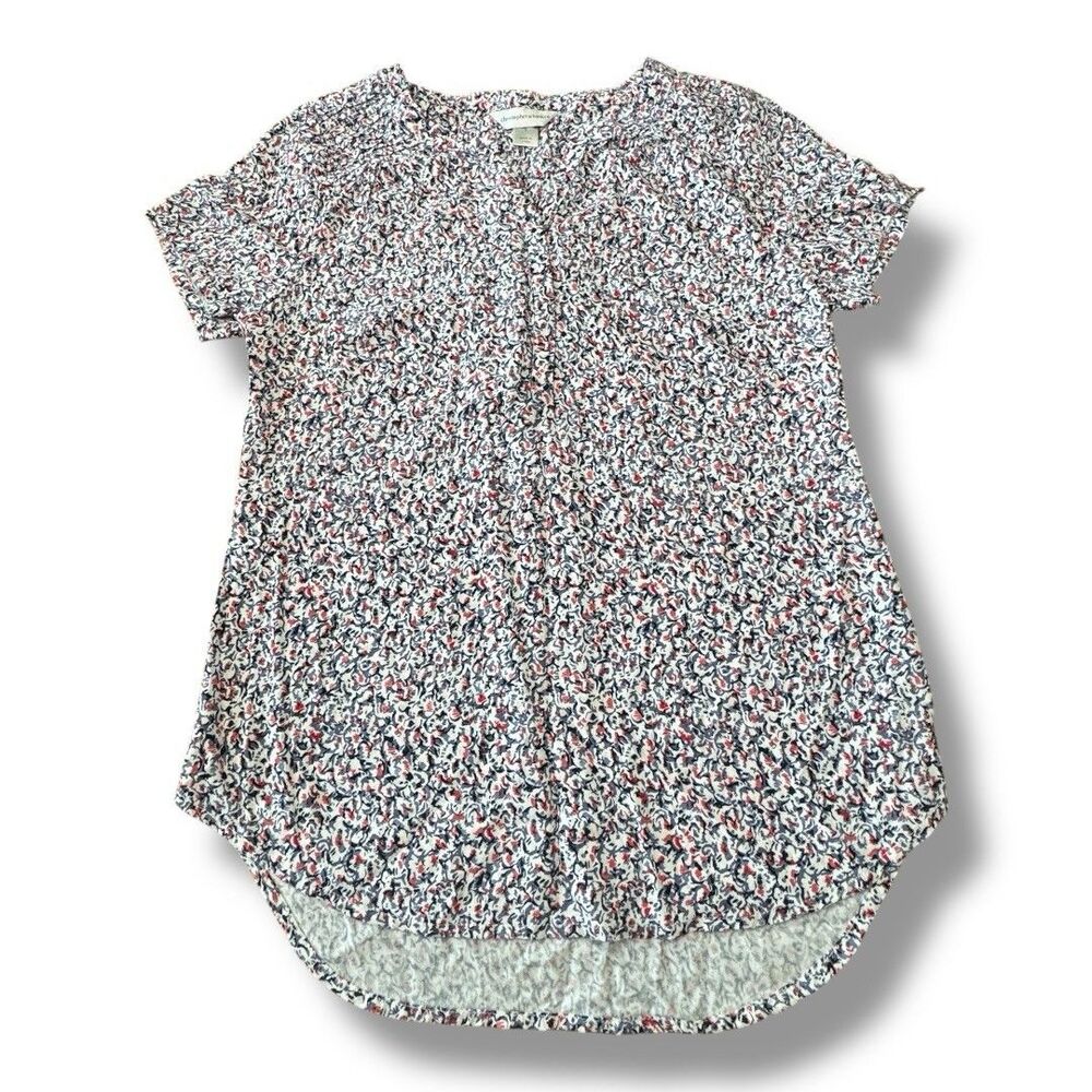 Christopher & Banks V-neck T-shirt Short Sleeve Rounded Hem Floral Women’s Sz S